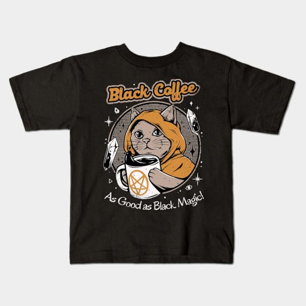 Black cat coffee Kids T-Shirt by Yurii